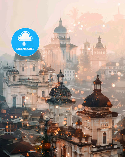 Malang Skyline Art Deco Double Exposure - A group of buildings with domes