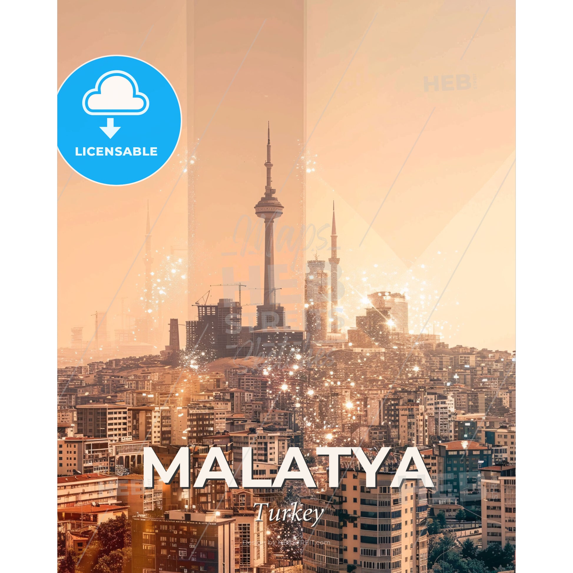 Malatya Skyline Composite Art Poster - A city with many tall buildings - Square format print template