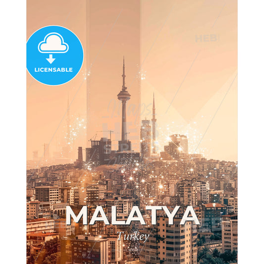 Malatya Skyline Composite Art Poster - A city with many tall buildings - Square format print template