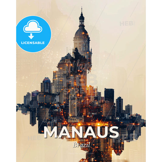 Manaus City Lights Poster Art - A city skyline with a tower and a building - Square format print template