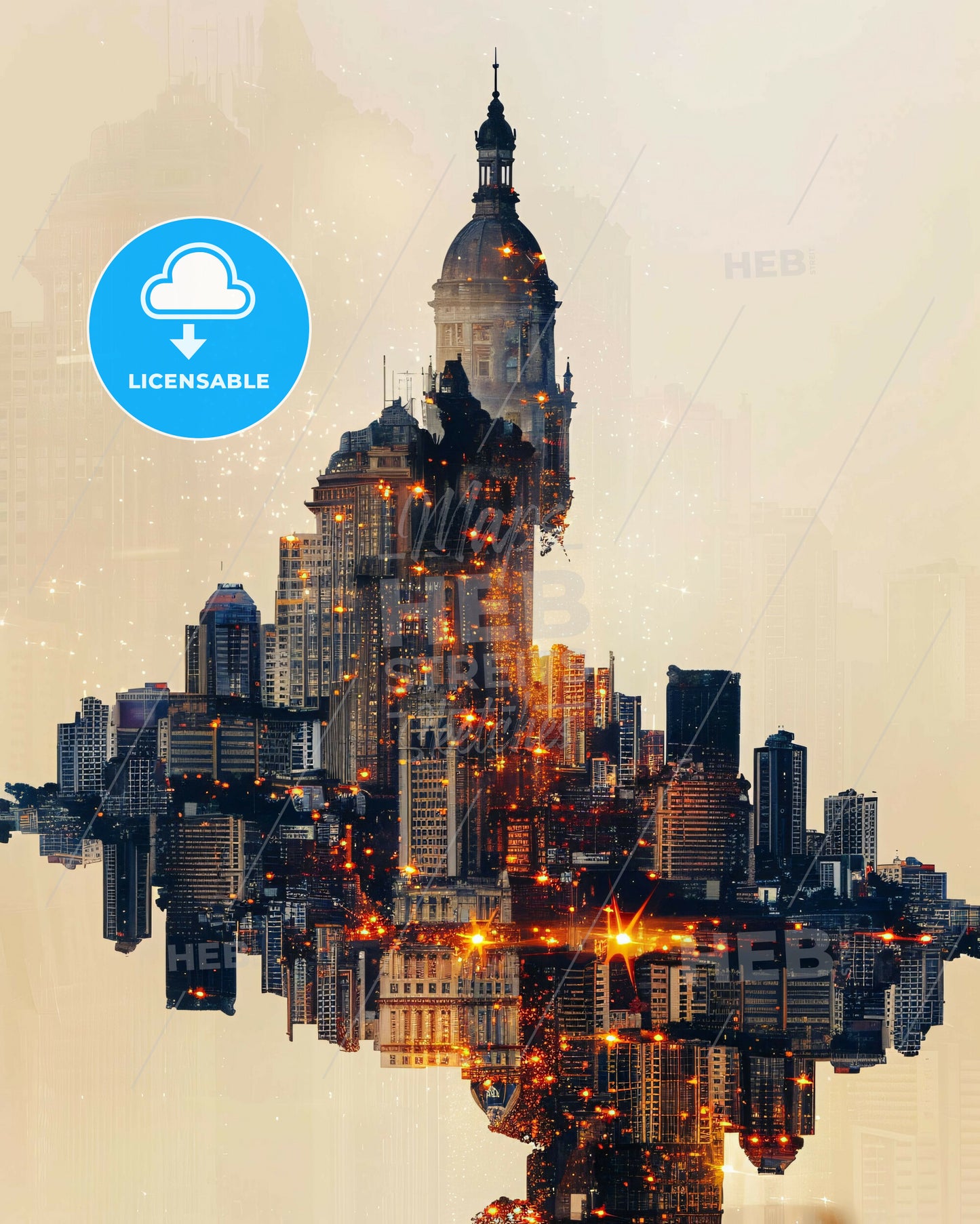 Manaus City Lights Poster Art - A city skyline with a tower and a building