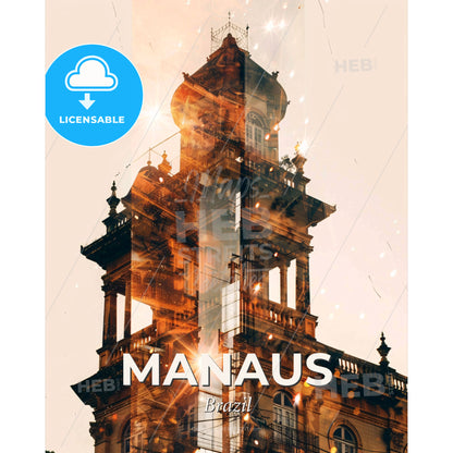 Manaus Skyline Dreamy Night Poster Art - A double exposure of a building - Square format print template