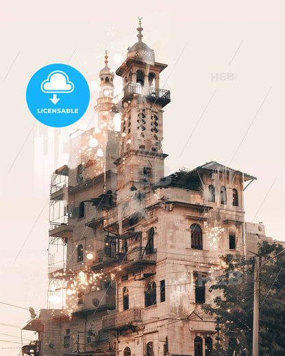 Manbij Skyline Artwork: Vibrant Poster With Local Flair - A building with a tower