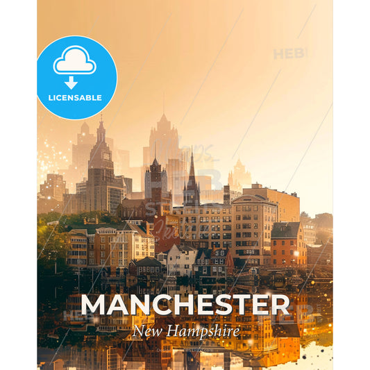 Manchester Cityscape Canvas Print - A city with many buildings and a body of water - Square format print template