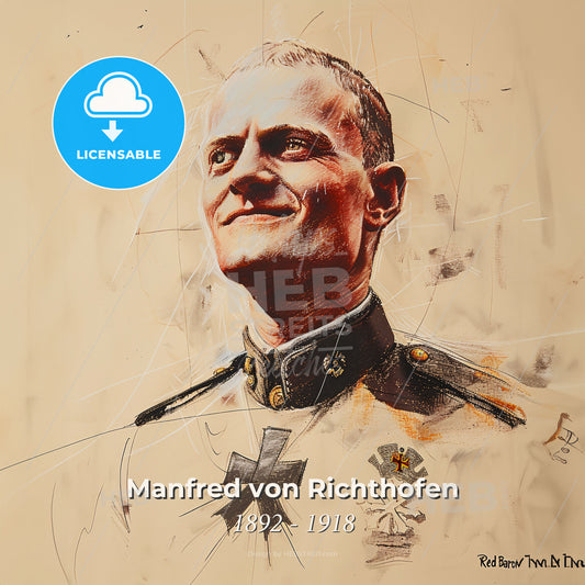 Manfred von Richthofen, 1892 - 1918, German fighter ace - A Painting Of A Man In Uniform Print Template