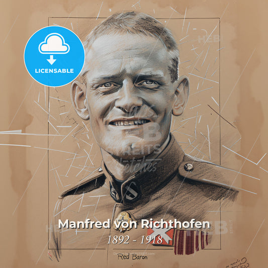 Manfred von Richthofen, 1892 - 1918, German fighter ace - A Drawing Of A Man In A Uniform Print Template