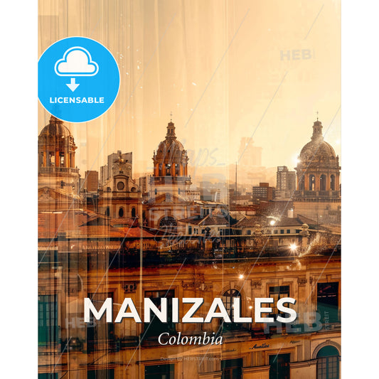 Manizales Skyline Architecture Wonder Bright Poster - A city skyline with a window - Square format print template
