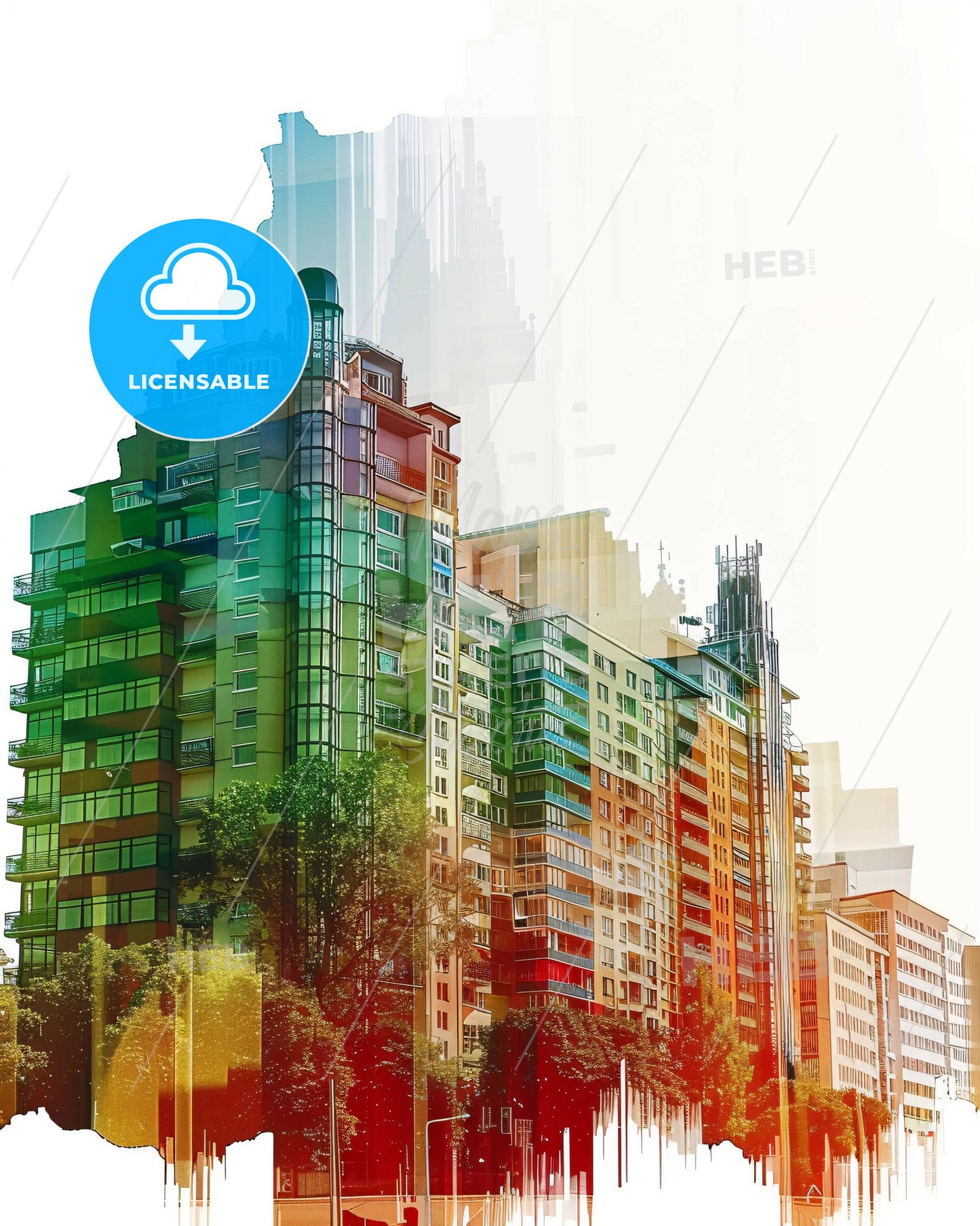 Mannheim, Double Exposure Skyline Art, Poster - A multicolored building with trees