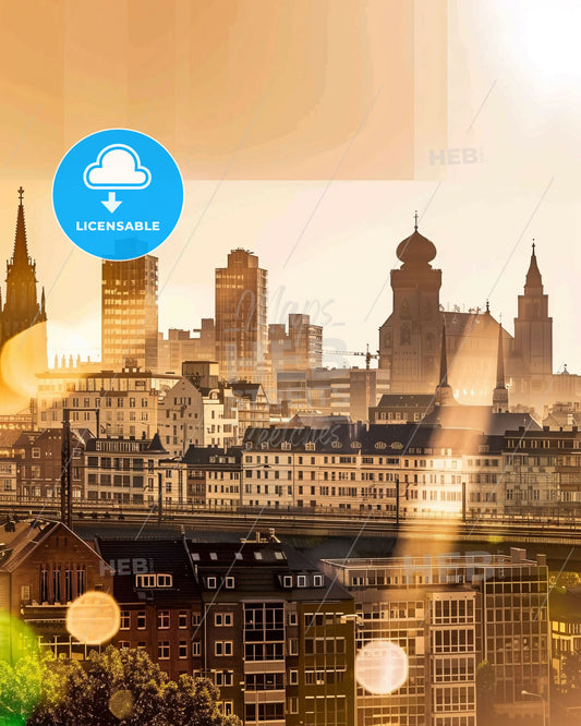 Mannheim City Skyline Composite Art Poster - A city with many buildings and a bridge