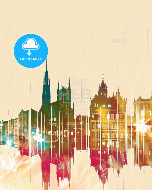 Mannheim Skyline Composite Art Minimalist Poster - A city skyline with buildings and lights