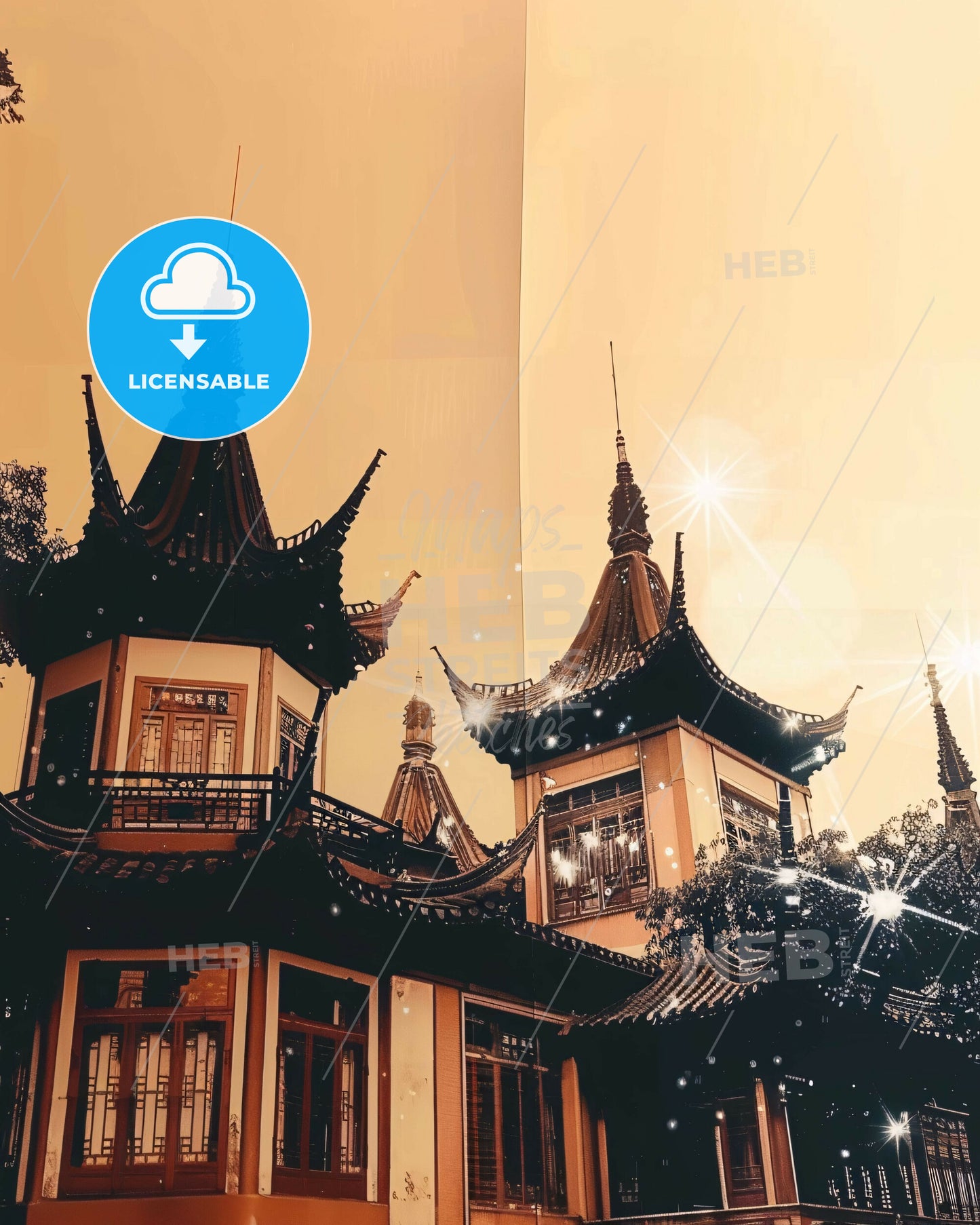 Maoming Skyline Double Exposure Poster Art - A building with a roof