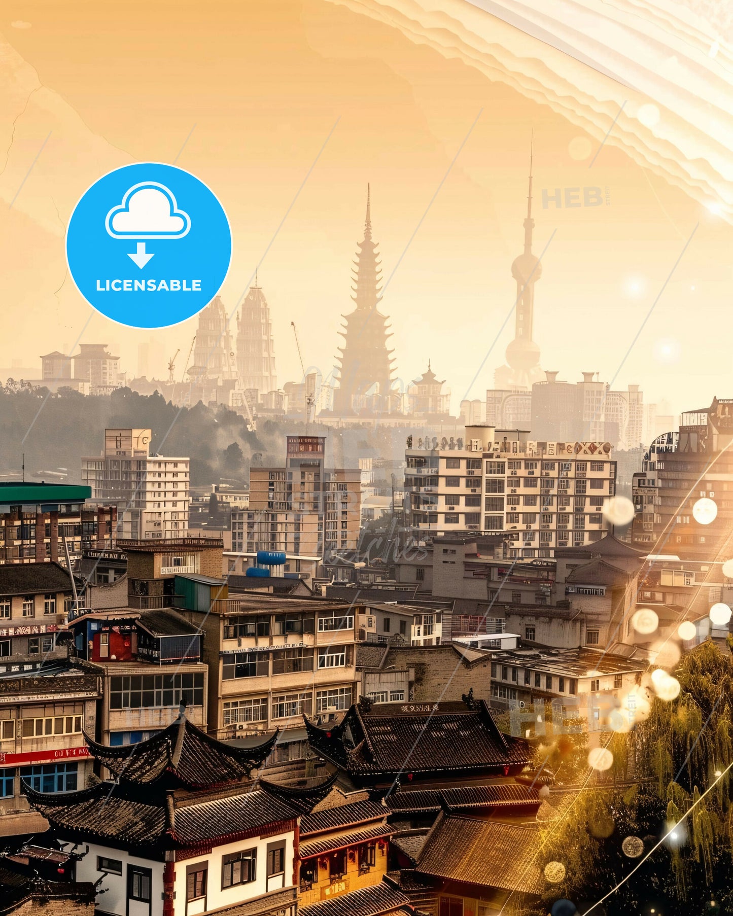 Maoming City Skyline Double Exposure Art Poster - A city with buildings and a city skyline