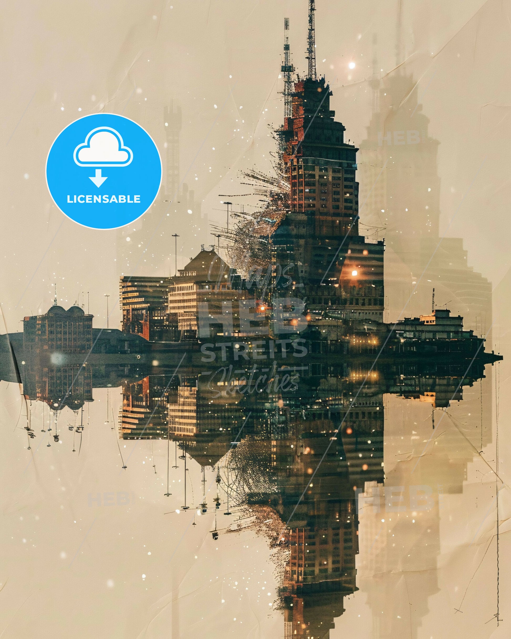 Maputo Skyline Double Exposure Composite Art - A reflection of a city in water