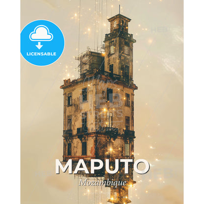 Maputo Mozambique Skyline Cityscape Poster - A building with a tower - Square format print template