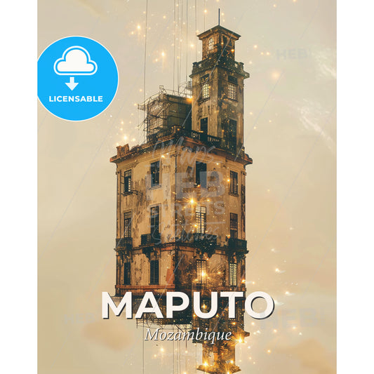 Maputo Mozambique Skyline Cityscape Poster - A building with a tower - Square format print template