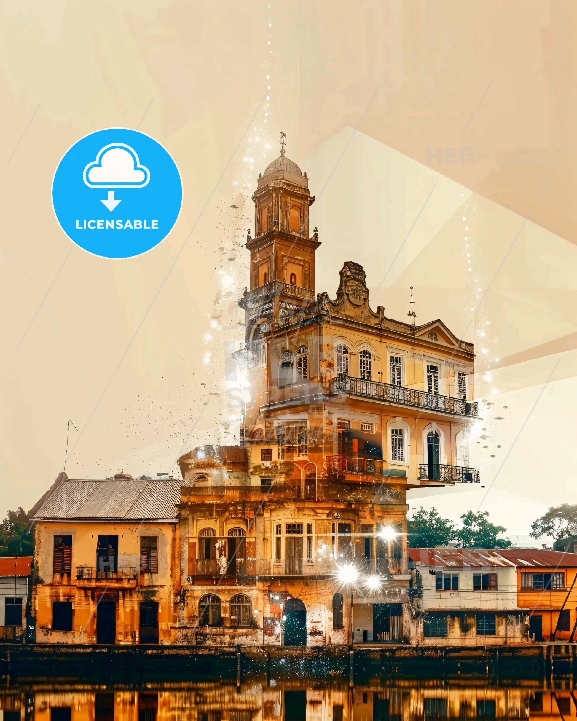 Maputo City Skyline Double Exposure Print - A building with a tower