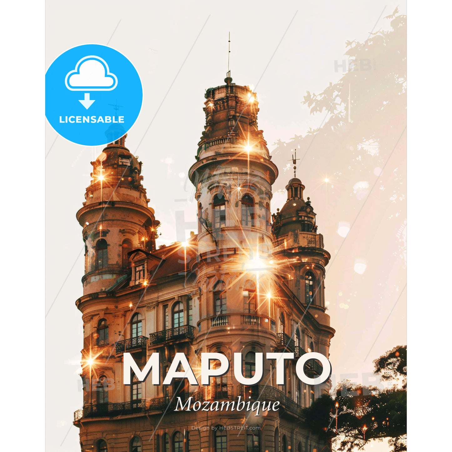 Maputo Skyline Composite Art: A Visual Tapestry of City and Culture - A building with many windows - Square format print template
