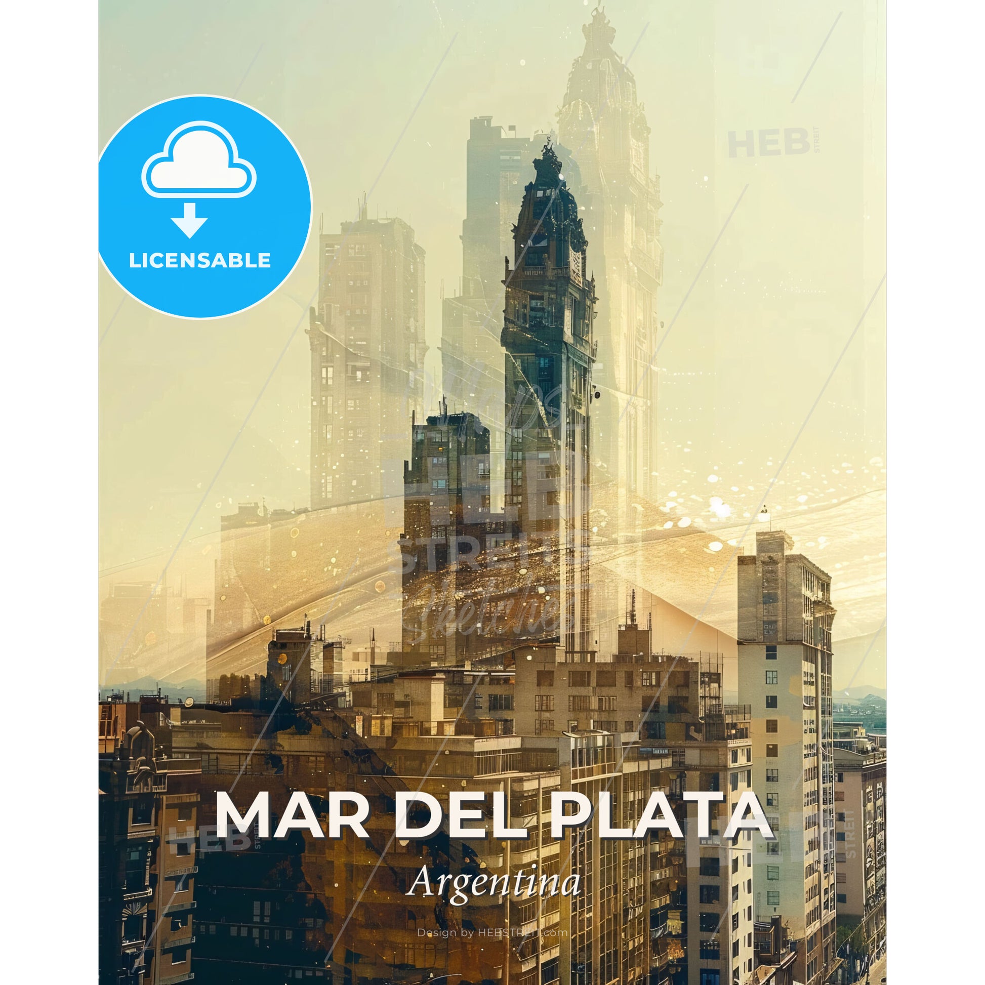 Mar del Plata Skyline Architectural Wonders Art Poster - A city skyline with a tall tower - Square format print template