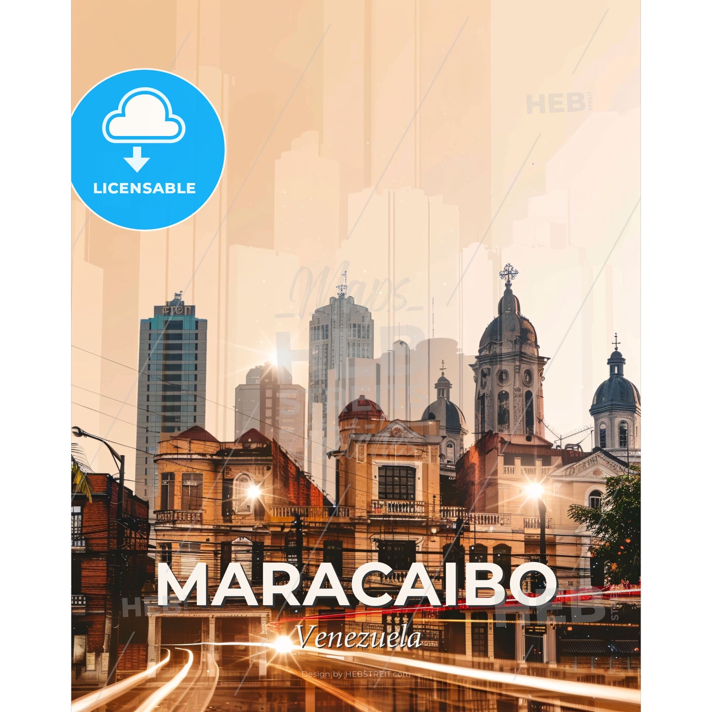 Maracaibo Skyline Double Exposure Iconic Artwork - A city with buildings and a body of water - Square format print template
