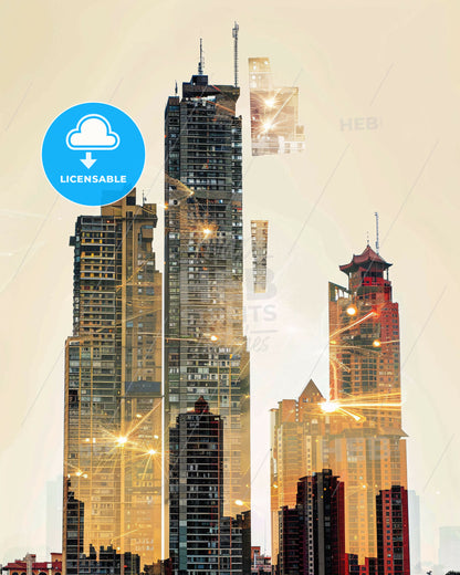 Maracaibo City Skyline Contemporary Double Exposure Art - A city skyline with many tall buildings