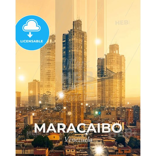 Maracaibo City Skyline Nightlife Sparkle - A city with many tall buildings - Square format print template