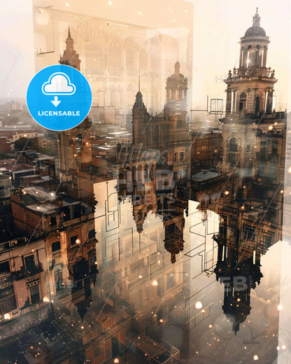 Maracay Skyline Composite Artwork with Sparkle - A city with many buildings