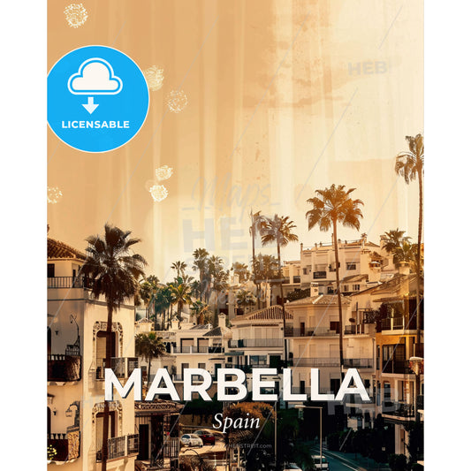 Marbella Skyline Dreamy Double Exposure Print - A group of buildings with palm trees - Square format print template
