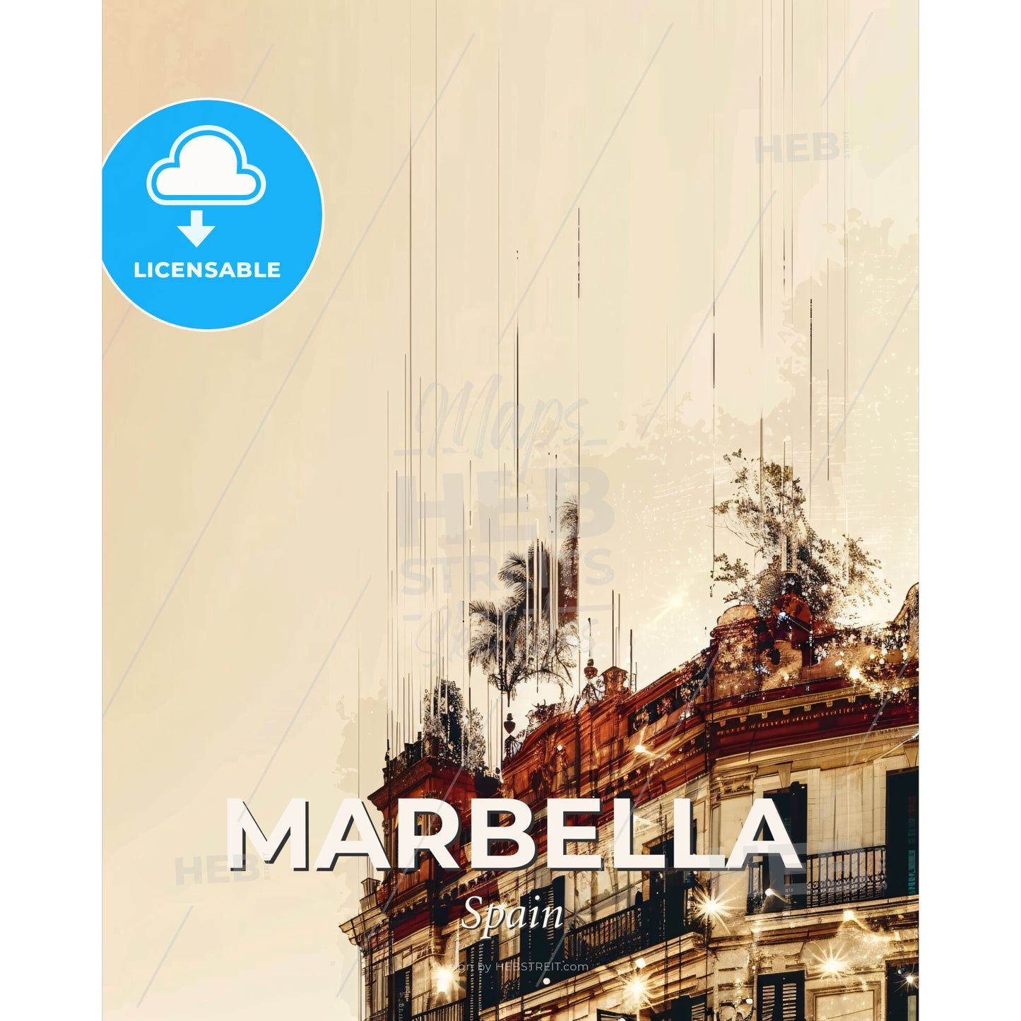 Marbella: Double Exposure Cityscape Symphony - A building with trees on top - Square format print template