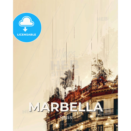 Marbella: Double Exposure Cityscape Symphony - A building with trees on top - Square format print template