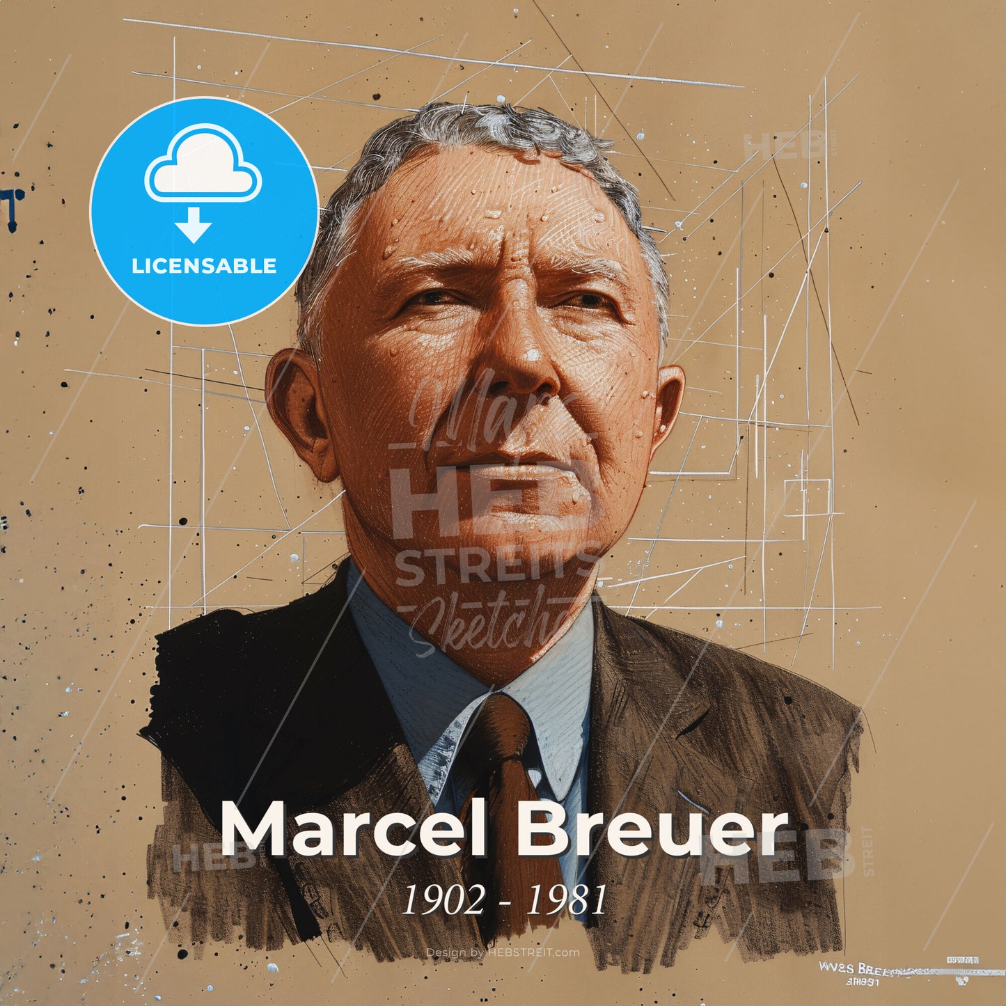 Marcel Breuer, 1902 - 1981, Hungarian-American architect - A Man In A Suit And Tie Print Template