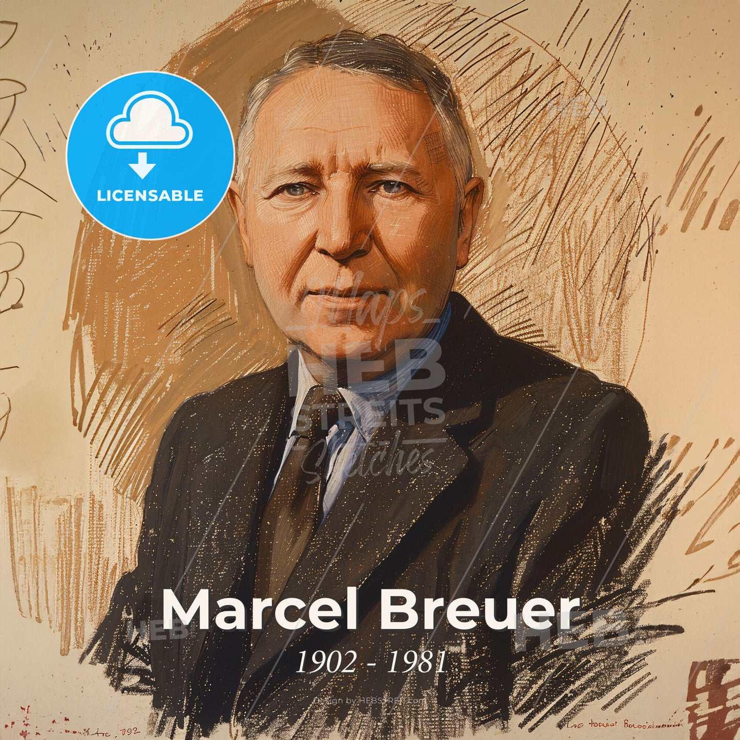 Marcel Breuer, 1902 - 1981, Hungarian-American architect - A Man In A Suit Print Template