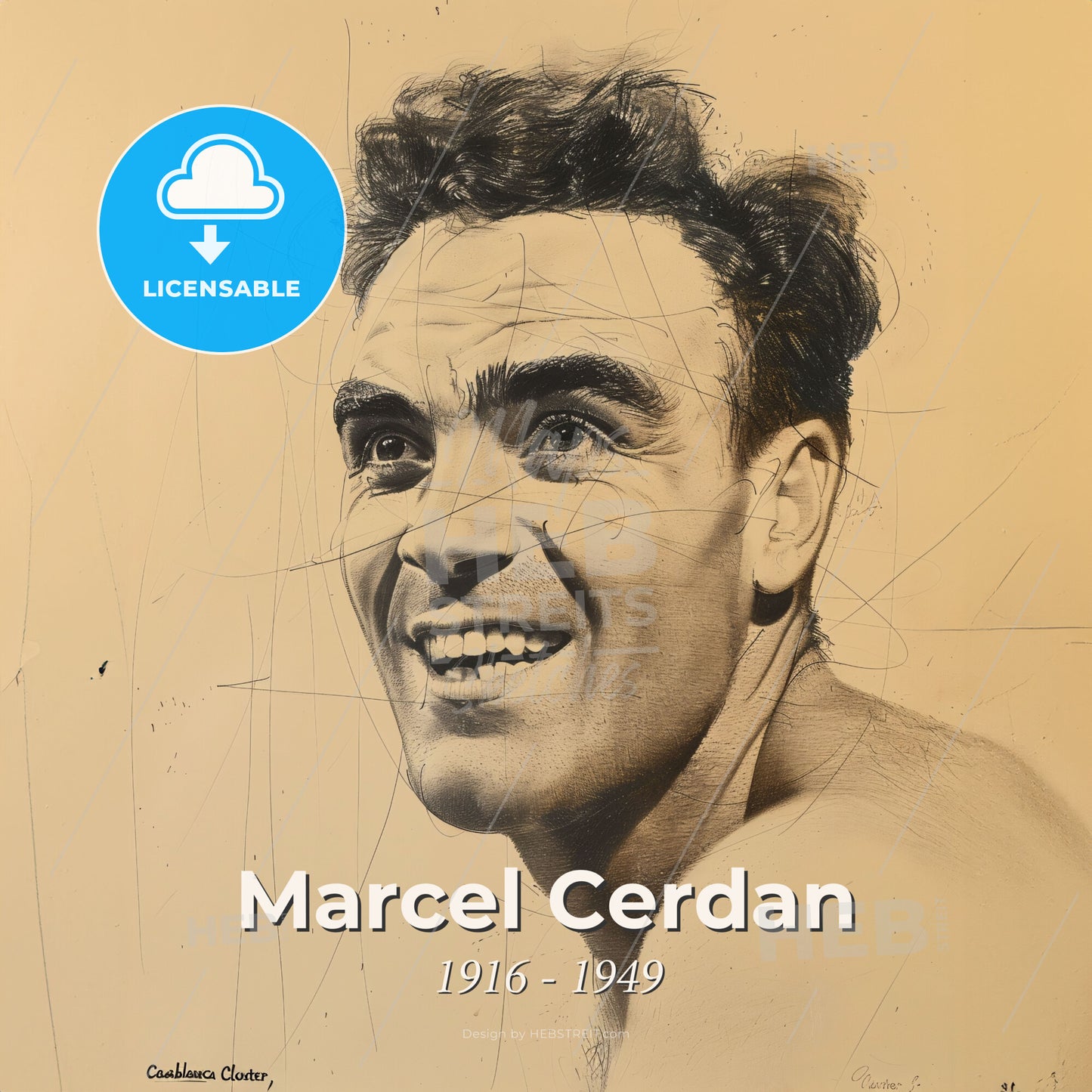 Marcel Cerdan, 1916 - 1949, French middleweight boxer - A Man Smiling With Lines Drawn On It Print Template