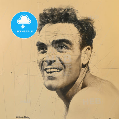 Marcel Cerdan, 1916 - 1949, French middleweight boxer - A Man Smiling With Lines Drawn On It