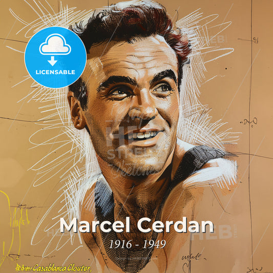 Marcel Cerdan, 1916 - 1949, French middleweight boxer - A Drawing Of A Man Print Template