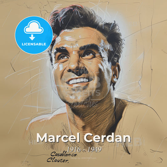 Marcel Cerdan, 1916 - 1949, French middleweight boxer - A Drawing Of A Man Smiling Print Template