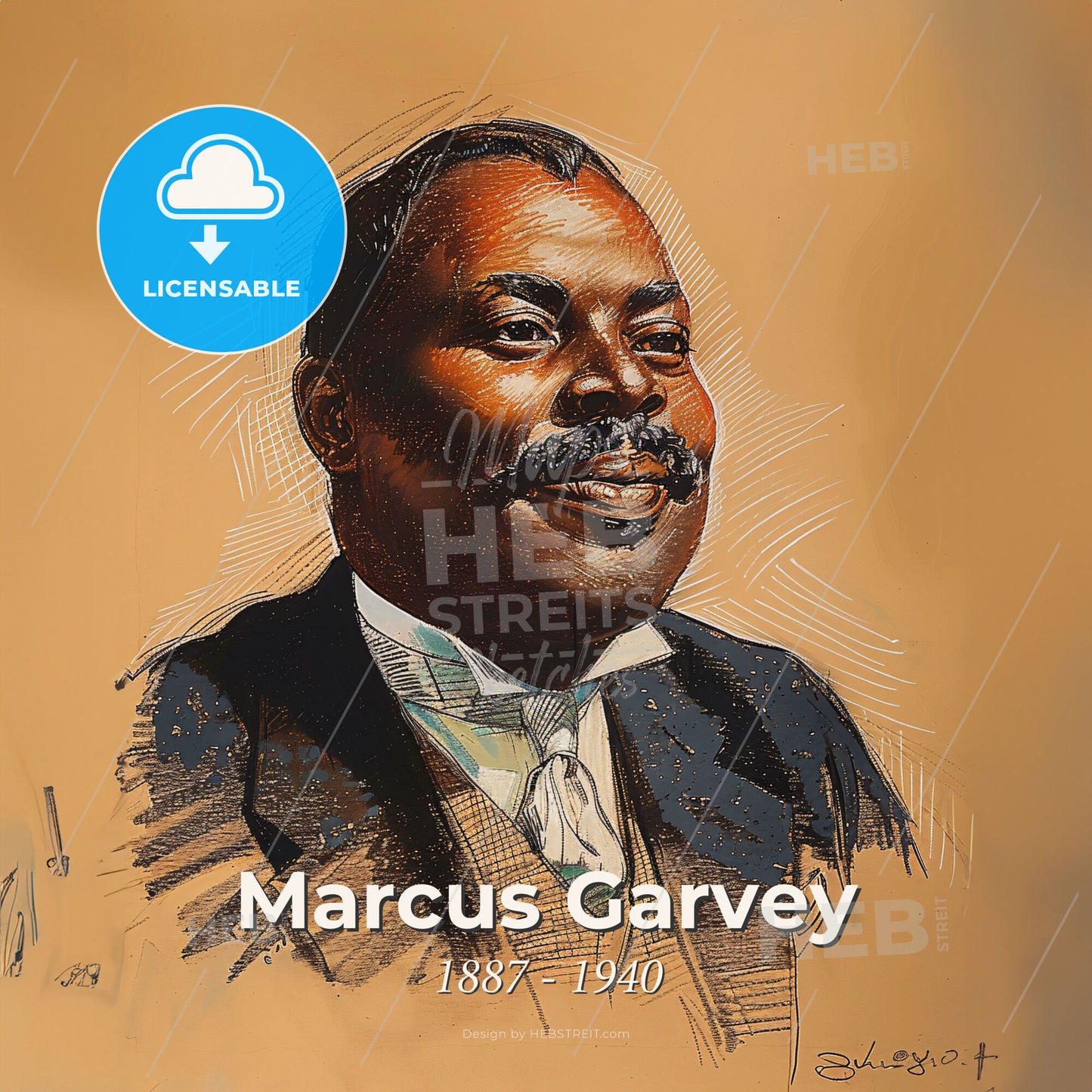 Marcus Garvey, 1887 - 1940, Jamaican political leader - A Man With A Mustache Print Template