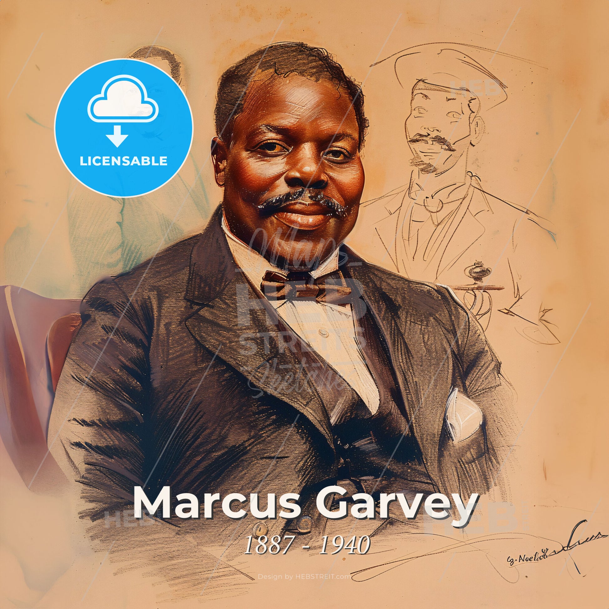 Marcus Garvey, 1887 - 1940, Jamaican political leader - A Man In A Suit And Bow Tie Print Template