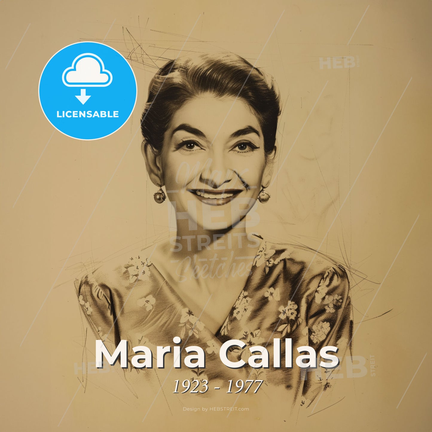 Maria Callas, 1923 - 1977, Greek-American opera singer - A Woman Smiling At The Camera Print Template