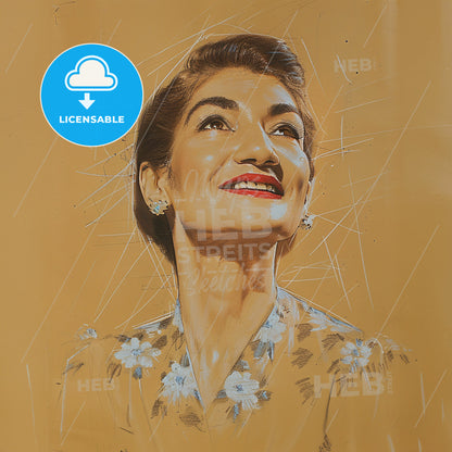 Maria Callas, 1923 - 1977, Greek-American opera singer - A Woman Looking Up With A Broken Glass