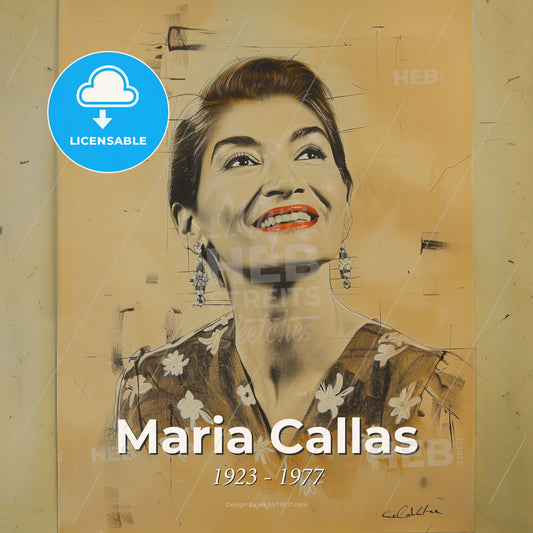 Maria Callas, 1923 - 1977, Greek-American opera singer - A Drawing Of A Woman Smiling Print Template