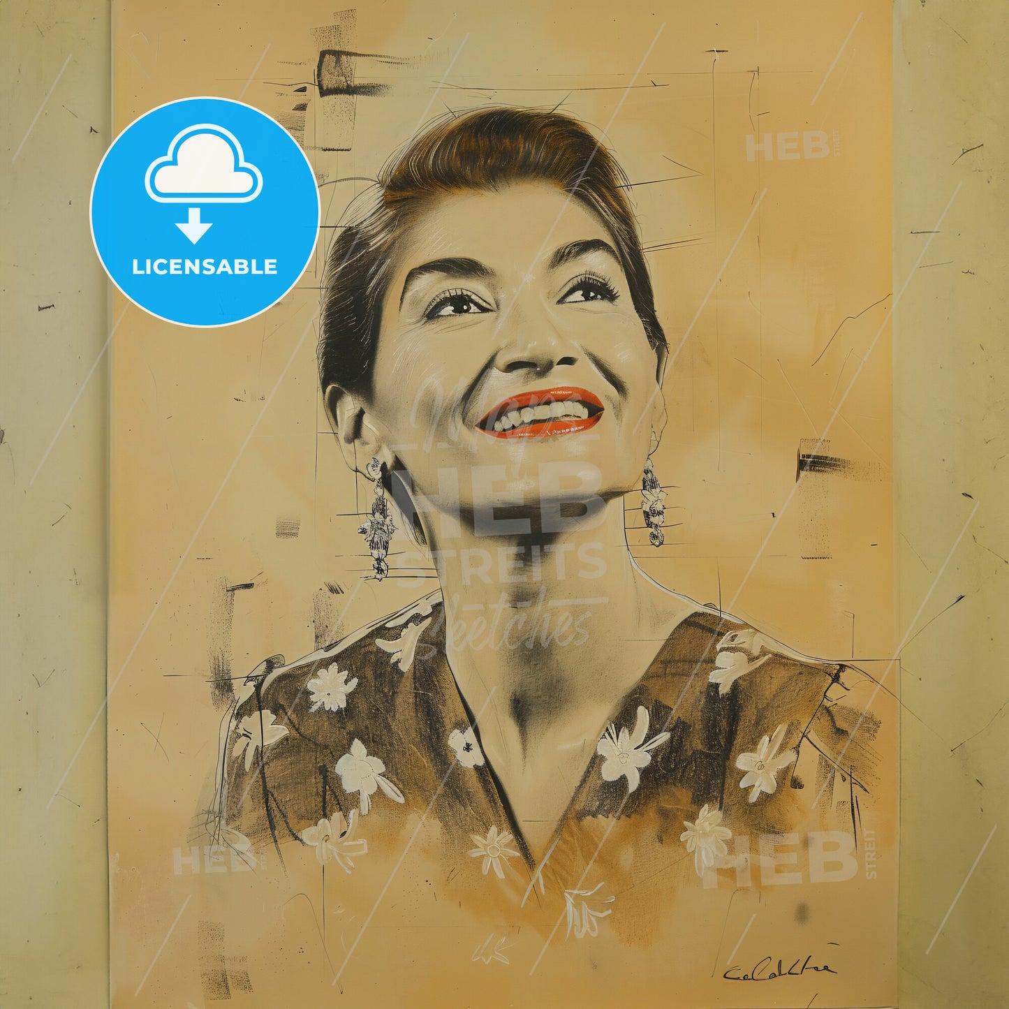 Maria Callas, 1923 - 1977, Greek-American opera singer - A Drawing Of A Woman Smiling