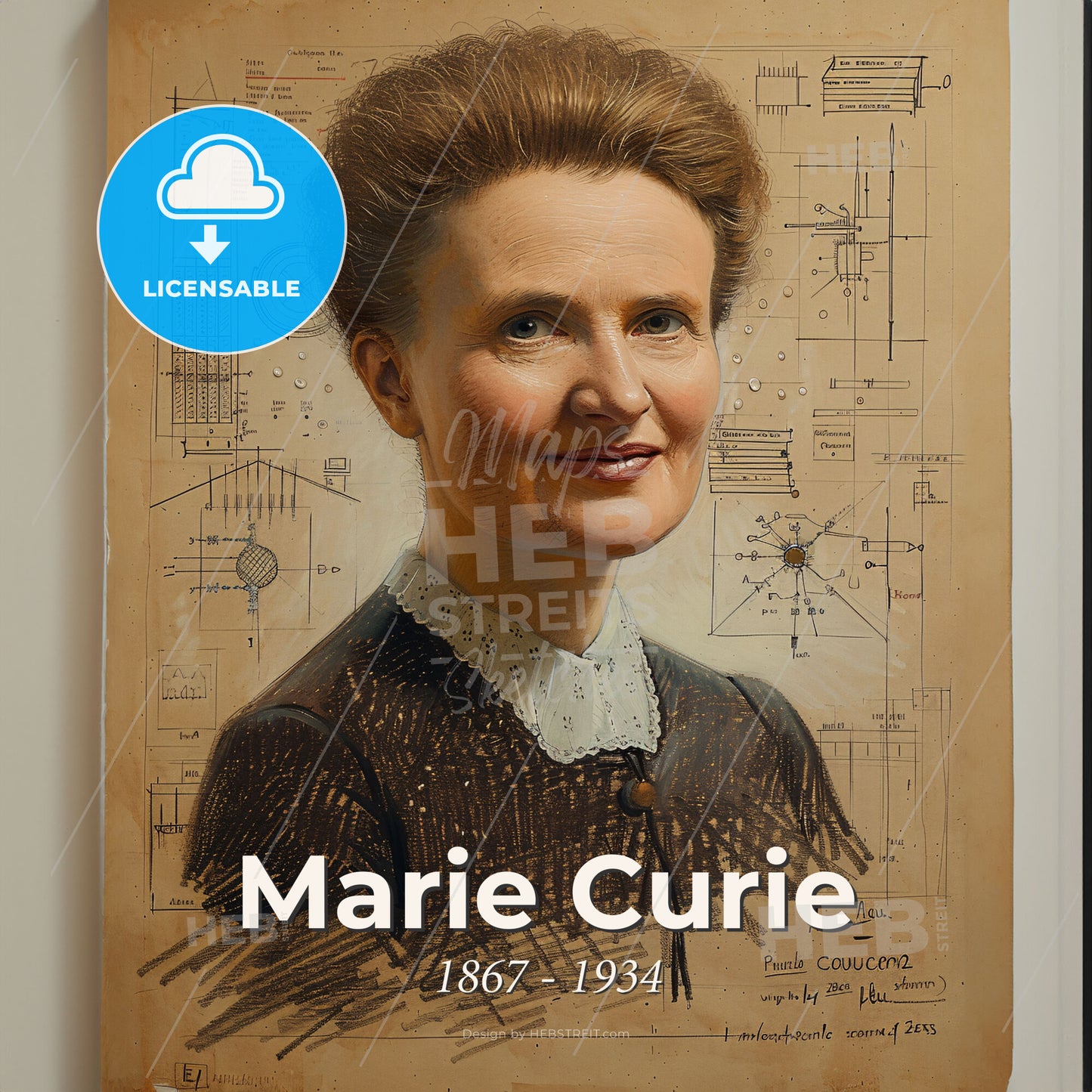 Marie Curie, 1867 - 1934, Polish-French physicist - A Painting Of A Woman Print Template
