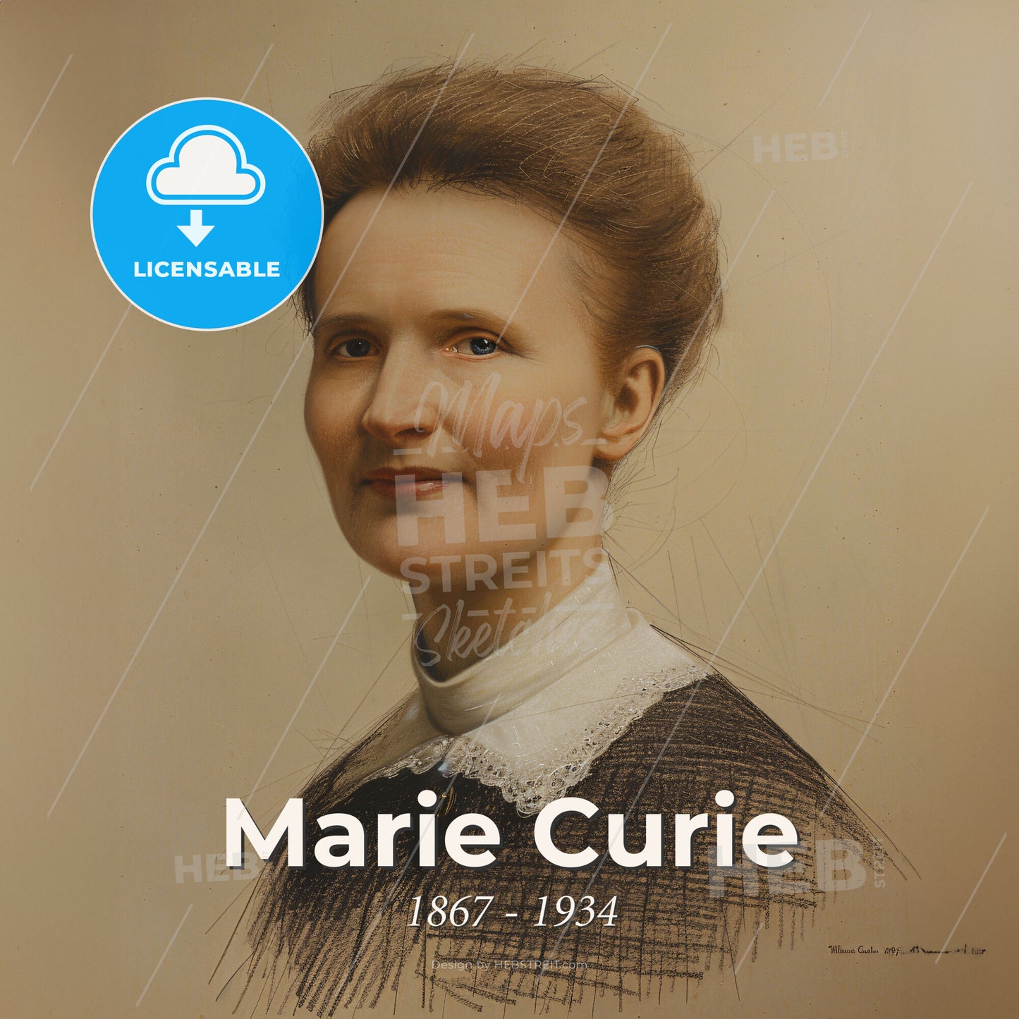 Marie Curie, 1867 - 1934, Polish-French physicist - A Woman With A White Collar Print Template