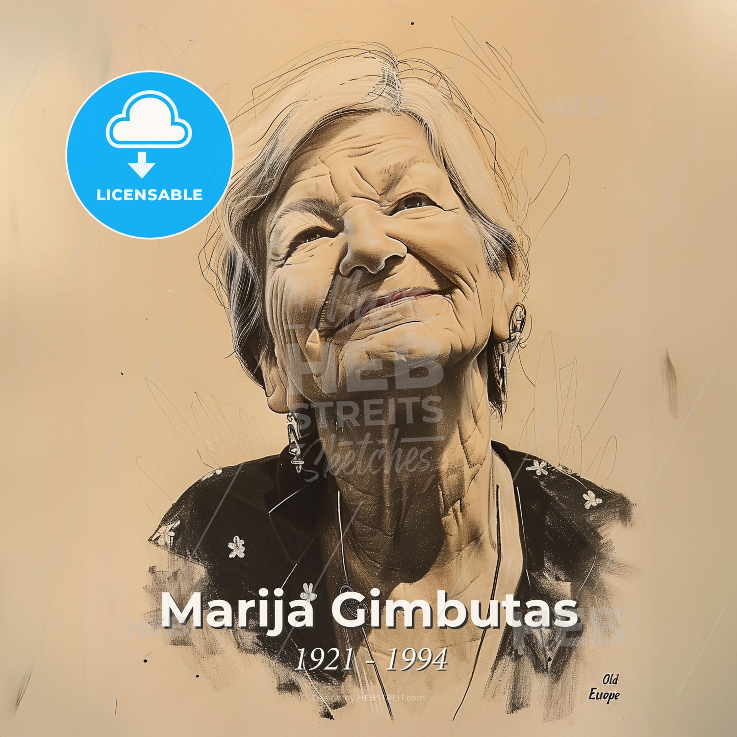 Marija Gimbutas, 1921 - 1994, Lithuanian-American archaeologist - A Drawing Of A Woman Smiling Print Template