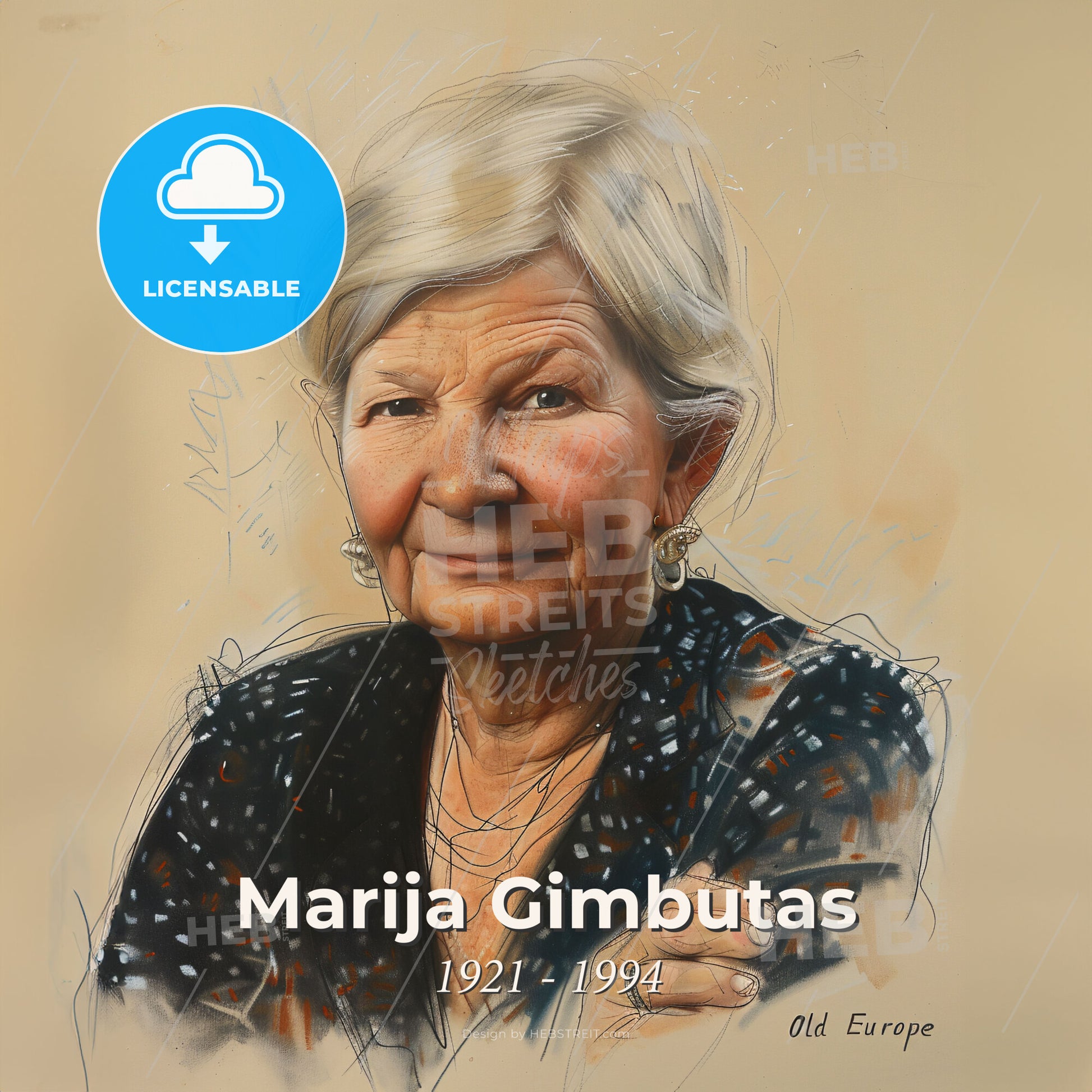 Marija Gimbutas, 1921 - 1994, Lithuanian-American archaeologist - A Woman With Grey Hair Print Template