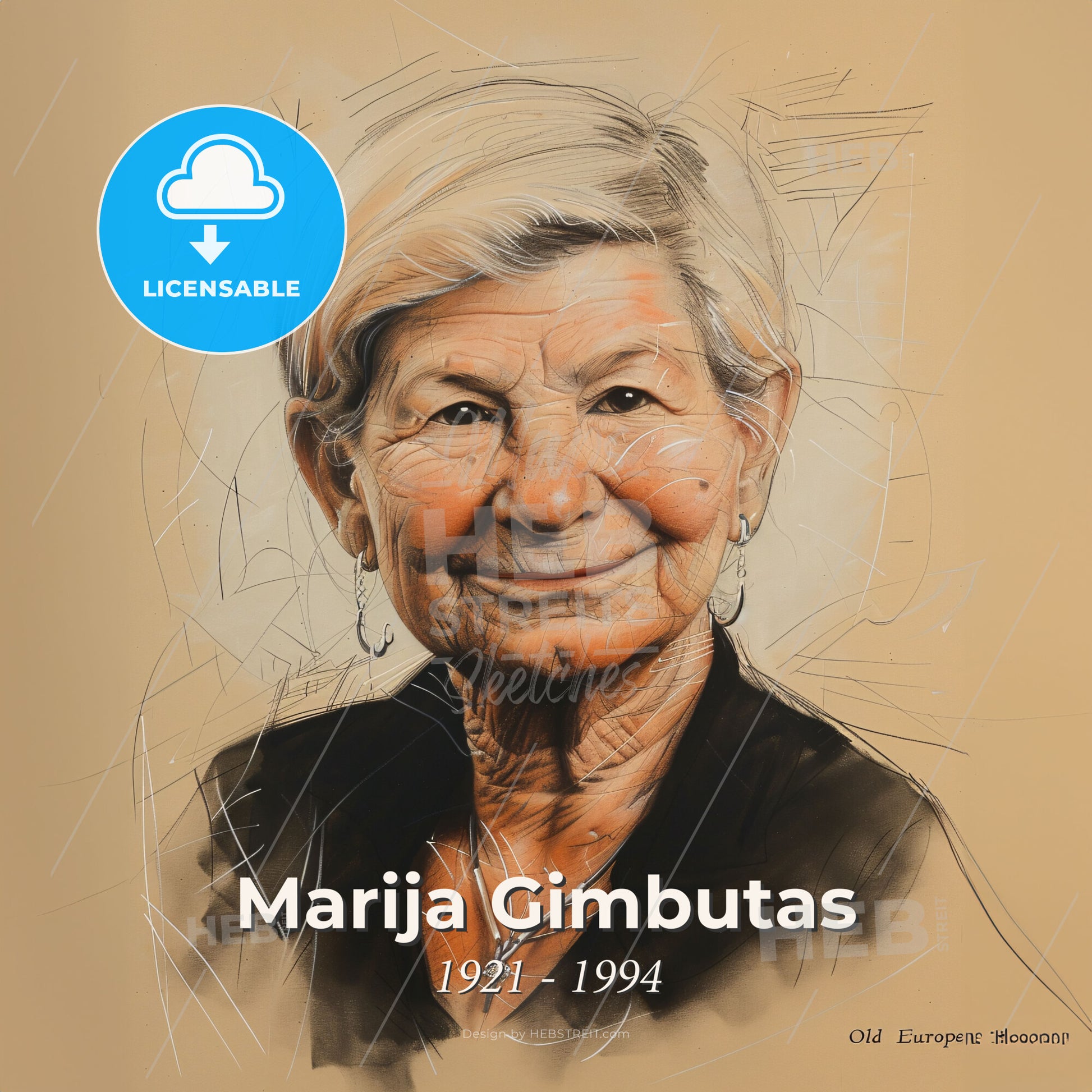 Marija Gimbutas, 1921 - 1994, Lithuanian-American archaeologist - A Woman With Grey Hair Print Template