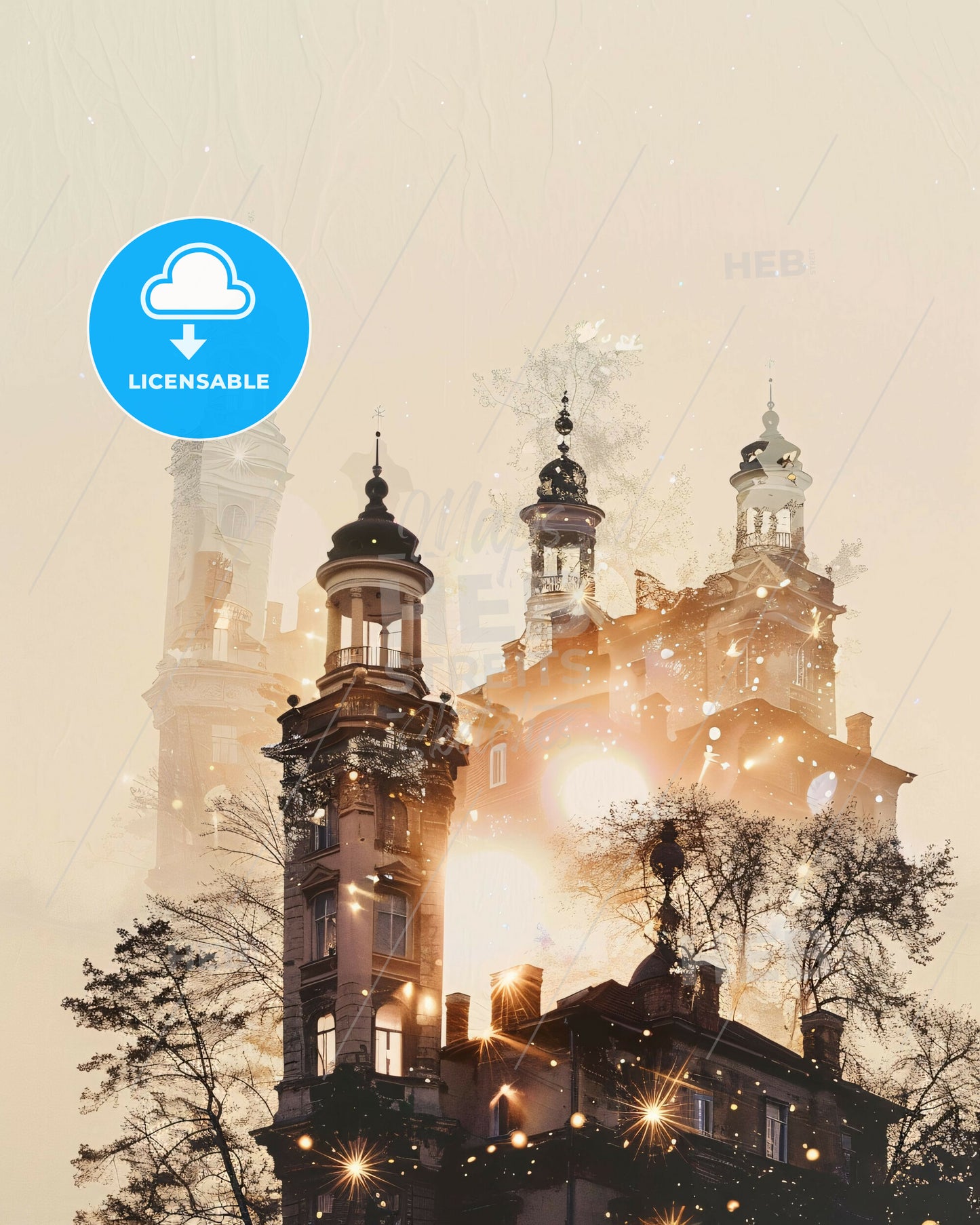 Marijampolė Dreamy Night Skyline Poster - A building with towers and lights