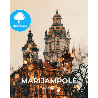 Marijampolé, Lithuania: Architectural Sparkles on Beige - A building with a dome shaped roof - Square format print template