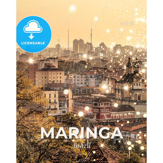 Maringa Skyscape: Brazil's Vibrant Horizon - A city with many lights - Square format print template