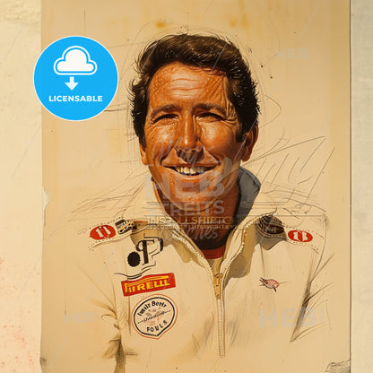 Mario Andretti, Born: 1940, American racing driver - A Man Smiling At The Camera